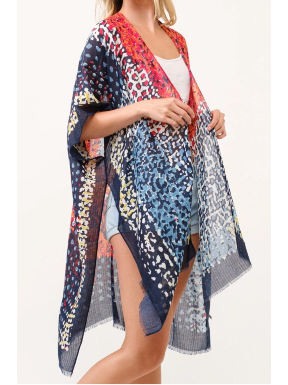 🇺🇸 Boho Sheer Kimono Cover Up One Size Colorful Abstract Print Lightweight - Picture 2 of 8
